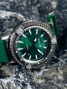 Men's Business Wrist Watch, Fashion Casual Quartz Watch For Men With Retro Sports Silicone Band, Sporty Men's Watches