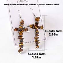 1Pair Natural Crystal Gravel Stone Cross Amethyst Eardrop Earrings Pink Crystal Reiki Eardrop Women Party Wedding Jewelry - Crushed Stone Cross Earrings - View 6