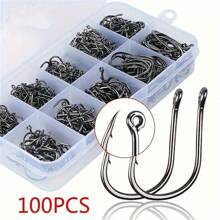 100Pcs Fishing Hooks Set Carbon Steel Single Circle Fishing Hook Fly Fishing Barbed Carp Hooks Sea Tackle Accessories - Gold - View 7