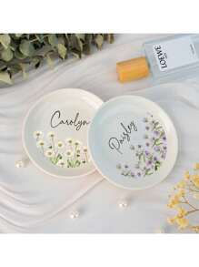 1 PIEZA Plato de cerámica personalizado y floral para joyas, regalo para dama de honor, plato de anillo de flor de cumpleaños, propuesta de dama de honor, plato para joyas, regalo para dama de honor, regalo para fiesta nupcial, plato para anillo de compromiso