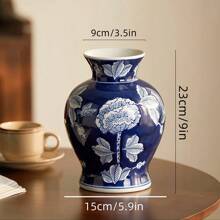 9 英寸蓝色陶瓷花瓶，手工陶瓷花瓶，水培种植，桌面装饰婚礼装饰，干花装饰优雅的客厅家居装饰，办公室装饰，节日礼物 - 彩色 - 查看 3