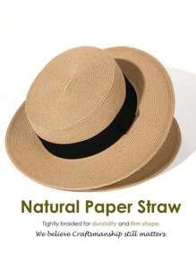 1 件男女通用双色波西米亚太阳帽，牛仔女帽/牛仔巴拿马风格草帽，休闲防紫外线，非常适合户外/海滩 - 卡其色 - 查看 5