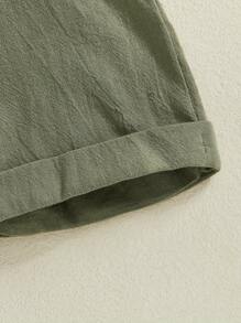 0-18M Baby Boy Gentleman Outfit Solid Color Short Sleeve Lapel Neck Romper With Suspender Shorts And Bowtie 3 Pcs Set - 軍綠色 - 查看 7