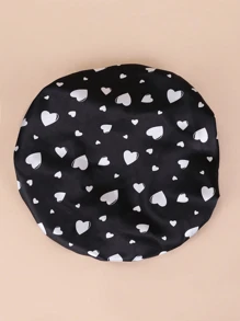 1 件时尚窄辫子无檐小帽，带心形印花 - 黑色愛心 - 查看 3