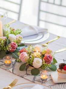 2 件人造花蜡烛花环用于婚礼家居桌面装饰春季花环布置假花植物叶蜡烛环，人造丝玫瑰花植物花环蜡烛台，花卉婚礼中心装饰塑料小花卉农舍花环用于婚礼布置，新娘花束，桌面中心装饰，美学房间装饰，礼物 - 彩色 - 查看 1