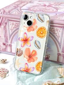 Flower 1pc Minimalist Seaworld Elements Starfish, Hibiscus, Fruit Pattern Soft Phone Case, Anti-Slip, Compatible With IPhone 11/12/13/14/15/16 Pro Max