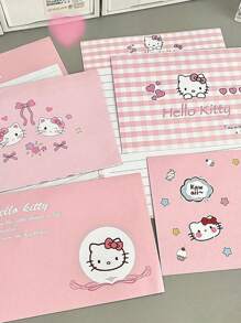 Sanrio Sanrio 4 sztuki/zestaw uroczych różowych kopert z kotem, prosty papier firmowy kreatywny kot z kreskówek, proste i szykowne artykuły piśmiennicze z kreskówek, romantyczne prezenty w postaci ręcznie pisanych listów dla kochanków, rodziny, przyjaciół