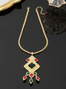 1 件女士时尚釉面立方体几何流苏合金奢华项链，适合日常佩戴、节日和场合 - 彩色 - 查看 3