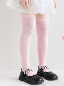 1双/4双儿童平头条纹过膝袜，公主风长筒袜，适合女童，四季百搭，秋冬 - 彩色 - 查看 12