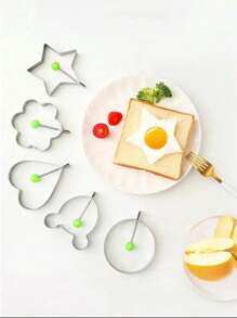 4pcs/Set Fried Egg Mold In Flower, Heart, Star And Round Shapes - Silver - View 4