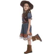 Un conjunto de hermosa falda de mezclilla para niñas, con un sombrero, adecuado para una altura de 110-140 cm, disfraz para actuaciones en el escenario