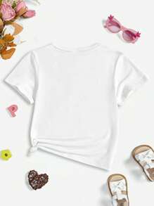 Custom Text T-Shirt Casual Sports Style For 4-7 Years Old Girls, Personalized Creative Outdoor Comfortable Spring Summer Versatile