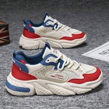 1 双红色男士休闲运动鞋，老爹鞋 - 米色 - 查看 1