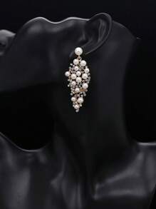 1 Pair Elegant Faux Pearl & Crystal Alloy Drop Earrings, Bridal Wedding Accessories, Luxury Oversized Statement Earrings