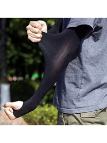 UV Sun Protection Arm Sleeves With Thumb Hole For Men Youth, Cooling Sleeve To Cover Tattoo Sunscreen Compression Arm Sleeve Summer Cooling Cuff For Men Outdoor Running Fishing Sun Protection Cover Sleeves Cover Arms Black Arm Sleeve - Multicolor - View 2