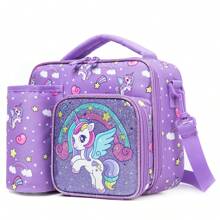 Lancheira Bolsa Para Crianças Meninas Com Alça De Ombro Destacável Para Creche Escola Unicórnio Rosa Lancheira Para Estudantes Da Escola - Kits de refeição - Ver 10