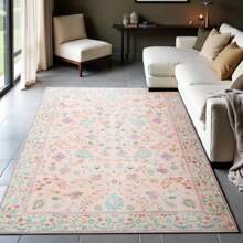 Homore 1pc Area Rug, Washable Faux Wool Throw Rugs For Living Room, 0.3″ Non Slip Low Pile Vintage Boho Carpet For Ding Room,Bedside , Home Office, Bedroomm,Home Decoration,Room Decor,Fall Decor,Halloween Decor - Hồng - Xem 2