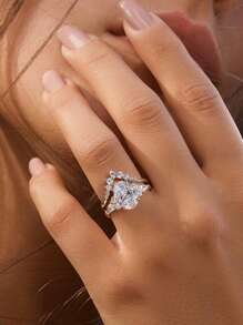 Stylever 1套925纯银V形六爪眼戒指，女士珠宝，迷人承诺戒指，精致珠宝礼品，适合女性约会、装饰、婚礼、订婚、周年纪念日及其他场合。 - 銀色 - 查看 2