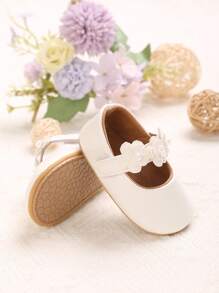 1 双春秋款 0-1 岁女婴蕾丝装饰 PU 软底公主平底鞋 - 白色 - 查看 5