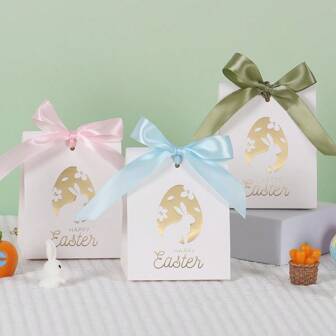 5PCS Easter Supplies Easter Gift Packaging Boxes Easter Egg Bags Candy Packaging Boxes Portable Gift Packaging Boxes Decorative Gift Candy Paper Boxes Happy Party Gift Mini Bag Easter Party Gift Storage Boxes