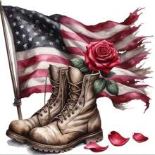 1/2/3 Pcs Anniversary Theme Heat Transfer Patches, Plastic, Washable & Ironable, Cartoon Soldier Boot & Rose Flag Design, Suitable For DIY T-Shirts, Hoodies, Jeans, Backpacks, Tote Bags, Pillows, Retro Baseball Caps, Patriotic Decoration