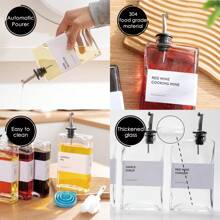 4 Pack 12oz/350ml Gold Olive Oil Dispenser Set - Heavy Duty Thickened Glass Bottles For Kitchen, Cooking Oil, Vinegar, Soy Sauce And Coffee Syrup, With Stainless Steel Automatic Pour Spout And 40 Label Funnel - 銀色 - 查看 2