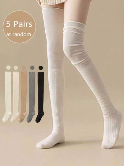 1pair/2pairs/3pairs/5pairs Women Over The Knee Sock For Boots