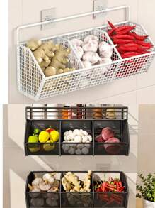 1 pieza Canasta de almacenamiento de pared para la cocina, estantería de alambre durable, organizador de pared para ahorrar espacio en la cocina, estantería colgante multifuncional, perfecto para el almacenamiento de espacios pequeños de especias, ajo, cebollas y verduras, adecuado para el almacenamiento pequeño de baño y cocina, accesorios de baño, opción perfecta para la organización del hogar
