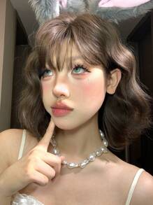 SHUDUO 1 件合成耐热短波假发棕色假发，12 英寸，带刘海，由纤维制成，适合日常使用，自然逼真的假发（不含配件）