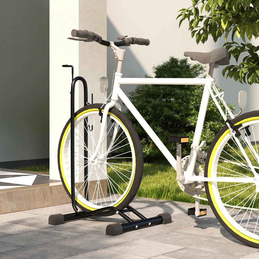SPORTNOW Bike Rack, Vertical & Horizontal Bike Stand Bicycle Storage Stand With Adjustable Hooks, Fits 6"-28" And 700c Bikes, For Garage Indoor Outdoor Use, Black - Black - View 1