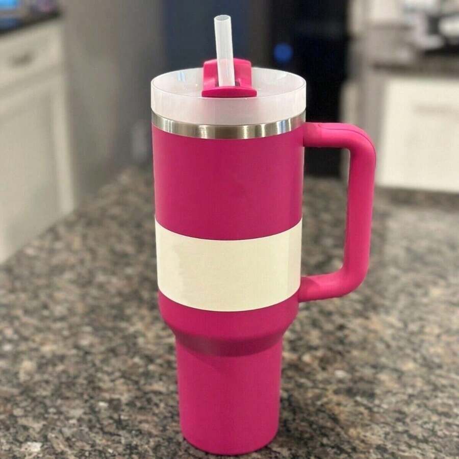 40 Oz Insulated Mug With Straw And Handle Leak Proof Lid, Insulated Coffee Mug Stainless Steel Travel Mug, Keeps Hot And Cold For Hours, Beverage Drinkware - Car Mug - Gift - 玫紅色 - 查看 1