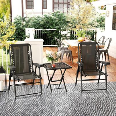 Outsunny 3 Pieces Garden Bistro Set, Folding Table And Chairs Set, Metal Garden Furniture Set With Cup Holders For Outdoor, Patio, Balcony