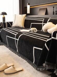 [Sofa Cover] Machine Washable Sofa Cover - Modern Black And White Polyester Fabric, Suitable For Single To Four-Seater Sofas - Perfect For Living Room, Bedroom, Office Decor