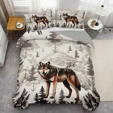 Bộ chăn ga gối thời trang 3 món, Bộ chăn ga gối in họa tiết nghệ thuật Wolf & Forest Totem, Bộ chăn ga gối mềm mại và thoải mái cho phòng ngủ và phòng khách (1*Chăn ga gối + 2*Vỏ gối, Không có lõi) - Nhiều màu - Xem 4