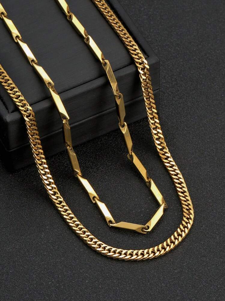 2 件装男士黑色项链不锈钢风格链条简约朋克哥特 60 厘米适合新年礼物日常佩戴送给男朋友的礼物 - 2pcs項鍊(沒有盒子) - 查看 4