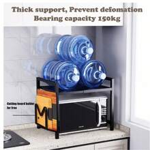 1 件可调节金属微波炉架，可扩展厨柜架子储物架，碳钢微波炉支架，用于厨具和餐具储存 - 黑色 - 查看 3