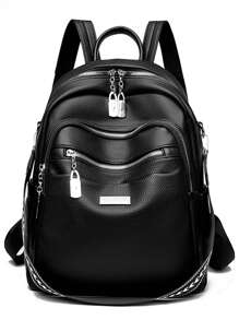 Fashionable Multi-Function Backpack For Women, Korean Style Versatile Soft Leather Shoulder/Crossbody Bag, Large Capacity Female Backpack, 2025 New - Black - View 2