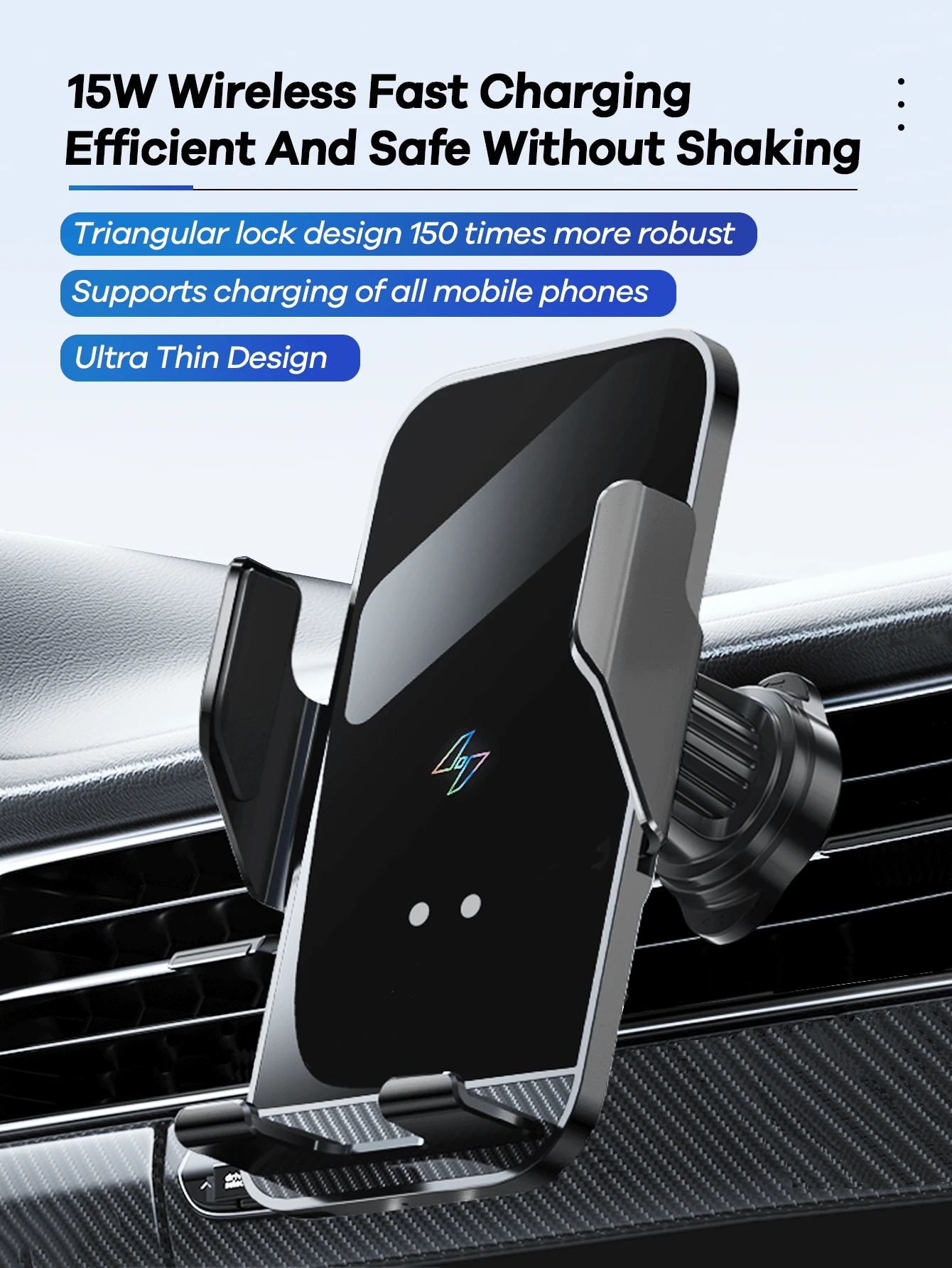 REMAX 15W Car Wireless Fast Charger; Auto-Clamping; 360° Free Rotation;Firm And Anti-Shake; Center Console Phone Holder; Universal Navigation Bracket; Compatible With IPhone/Android;Car Accessories; Car Stuff - màu đen - Xem 1