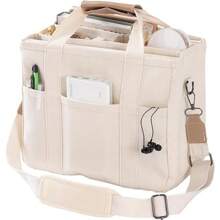 Bolsas de lona para mujer, bolsa de lona con múltiples bolsillos cruzados de gran capacidad para mujer,bolso de mano de moda, tote bag con compartimentos para viajes, compras, trabajo - Beis - Ver 1