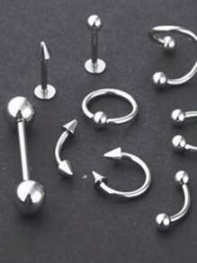 60 件男女通用不锈钢多用途鼻环、鼻环、耳环、身体穿孔首饰套装、礼物 - 銀色 - 查看 2