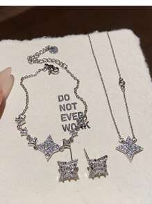 1 件星空闪亮星星项链、配套耳钉、手链优雅简约时尚女士珠宝套装 - 滿天星三件套 - 查看 1