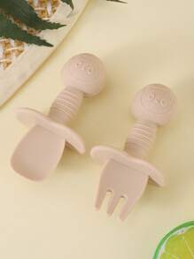 2 pezzi Set di forchette e cucchiai per l'addestramento dei bambini, posateria per l'apprendimento in silicone morbido a forma di panda per neonati, accessori per l'alimentazione, regalo per Ognissanti, Natale, Ringraziamento e Pasqua