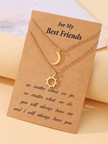 Goodwaro 2pcs Stainless Steel Sun & Moon Pendant Necklace Set, 18K Gold Plated, Minimalist Style, Love, Friendship Gift Suitable For Holidays, For Women - Gold 2-piece Set - View 5