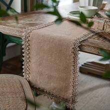 1 pezzo Runner da tavolo rustico in lino, tessuto naturale in juta con nappe per decorazione di tavoli in casa, feste, hotel e ristoranti