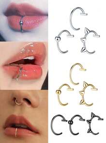 3 件/9 件不锈钢非穿孔身体首饰套装 C 型夹鼻环/唇环/耳环，男女通用，防过敏多用途日常环 - 彩色 - 查看 5