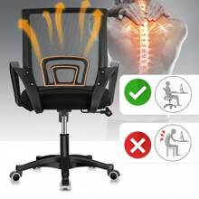 OYAJIA ✨‌Modern Ergonomic Office Chair Adjustable Swivel Mesh Computer Chair With Back Support Arms And Wheels For Home Work And Students Study Black - 黑 - 查看 5