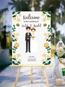1pc Custom Personalized Wedding Poster, Personalized Outdoor Cartoon Cute Characters Wedding Welcome Plate, Elegant Custom Wedding Welcome Plate, Personalized Celebration Logo, Custom Name Date Location Poster, Can Be Used As Birthday Gifts, Anniversary Gifts, Commercial Signs, Scene Layout, Beautifully Decorated, Stylish And Simple, Modern Custom, Personalized, Unique Ideal Gift - Multicolor - View 4