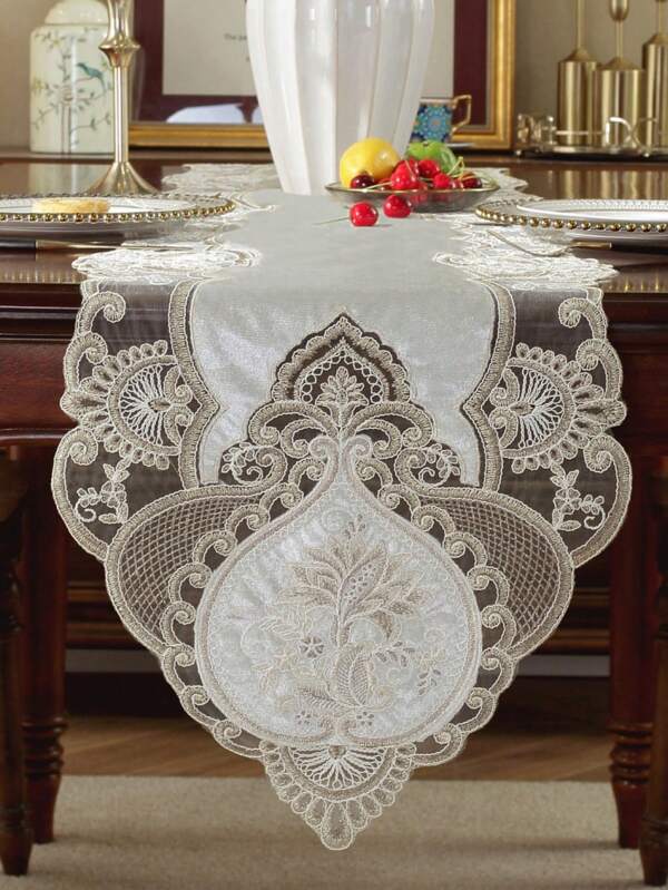 1 قطعة قماش مخمل لحاف طاولة، تطريز ثلاثي الأبعاد معقد، تزيين بالكشكشة، طراز عتيق أنيق، مناسب للمطبخ وطاولة الطعام والنزهات والهدايا والديكور الداخلي والخارجي والحفلات والزفاف، متوفر بأحجام متعددة