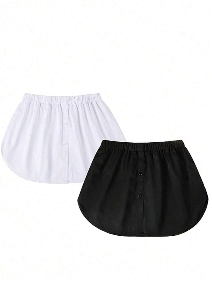 2pcs Adjustable Women's Shirts With Extended Hem, Casual Layered Fake Top, Bottom Sweeping Shirt, Semi Long Mini Skirt, Shirt Extension Chain, Black, White - Multicolor - View 1