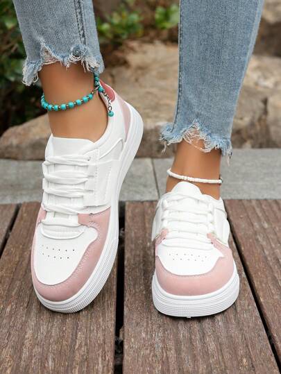1 Pair 2025 New Fashion Lace-Up Flat Sneakers, Low-Top Casual Sneakers, Suitable For Spring, Summer, Autumn